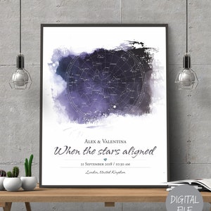 Custom Star Map, Night Sky Print by Date, Personalized Star Chart Poster, The night we met, digital files, Birth Poster, Wedding present