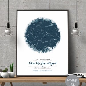 Custom Star Map, Night Sky Print by Date, Personalized Star Chart Poster, The night we met, digital files, Birth Poster, Wedding present