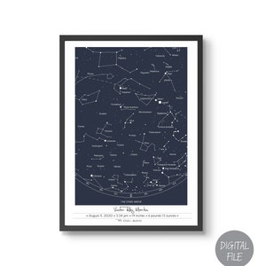 Birth Poster, Custom Star Map, Night Sky Print by Date, Personalized Star Chart Poster, digital files