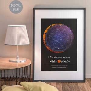 Custom Star Map Night sky map by date gift watercolor, DIGITAL FILE Birth poster personalized image 2