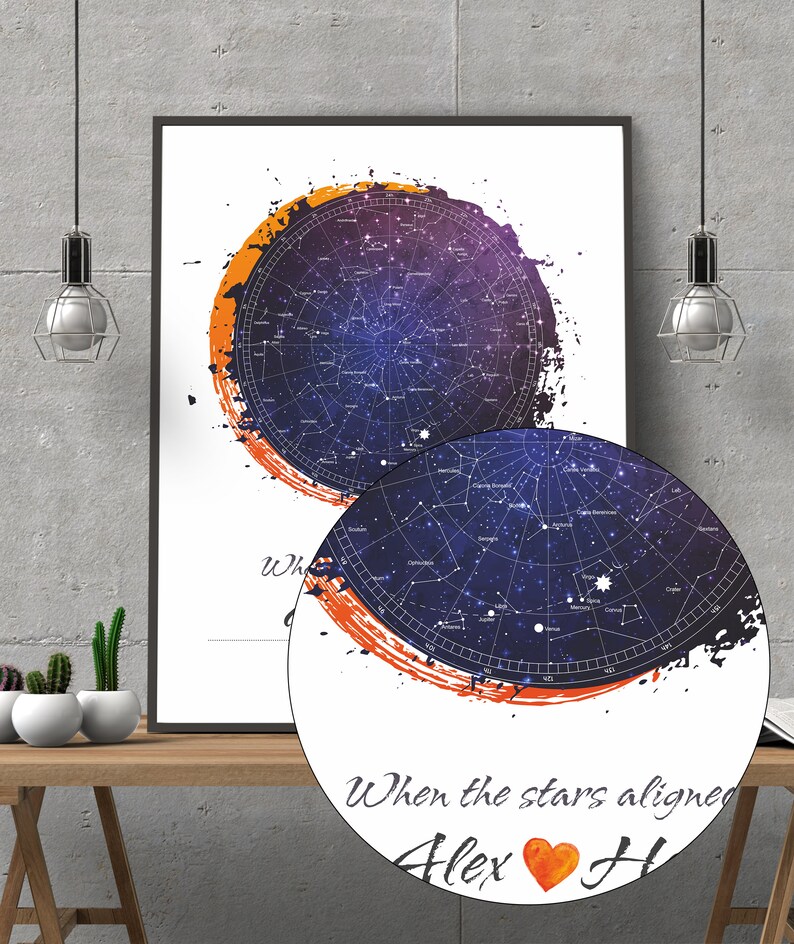 Custom Star Map Night sky map by date gift watercolor, DIGITAL FILE Birth poster personalized image 5