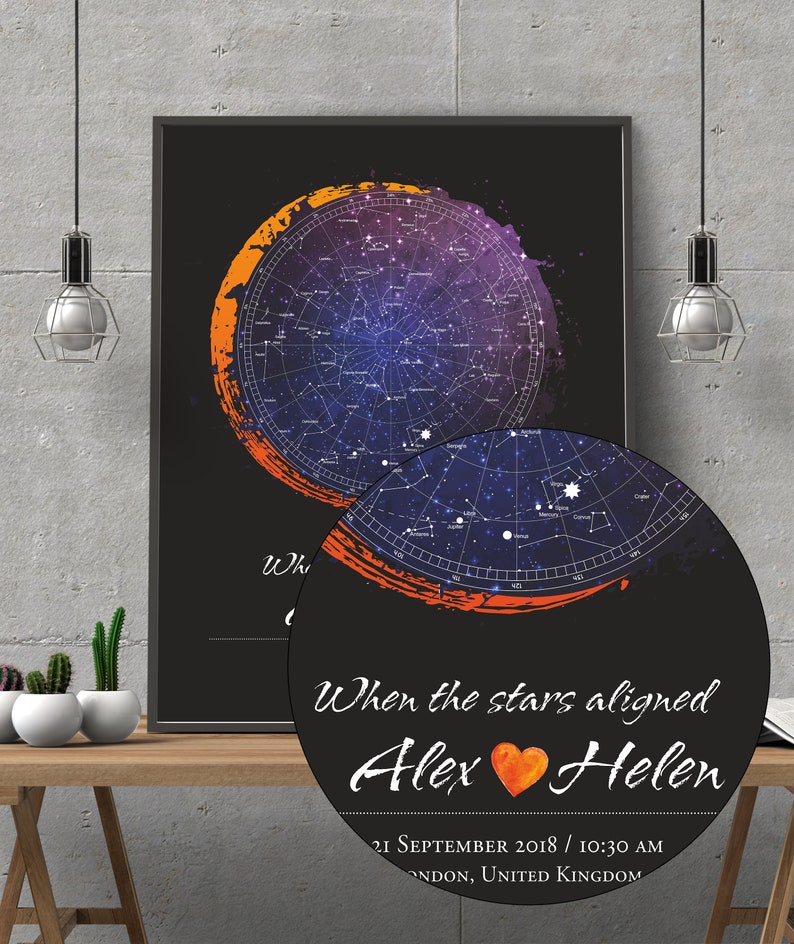 Custom Star Map Night sky map by date gift watercolor, DIGITAL FILE Birth poster personalized image 6