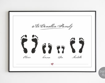 Aangepast familieprintcadeau | Gepersonaliseerde familieprint | Gepersonaliseerde cadeaukunst | Familievoetafdruk Poster | Woondecoratie | DIGITAAL BESTAND