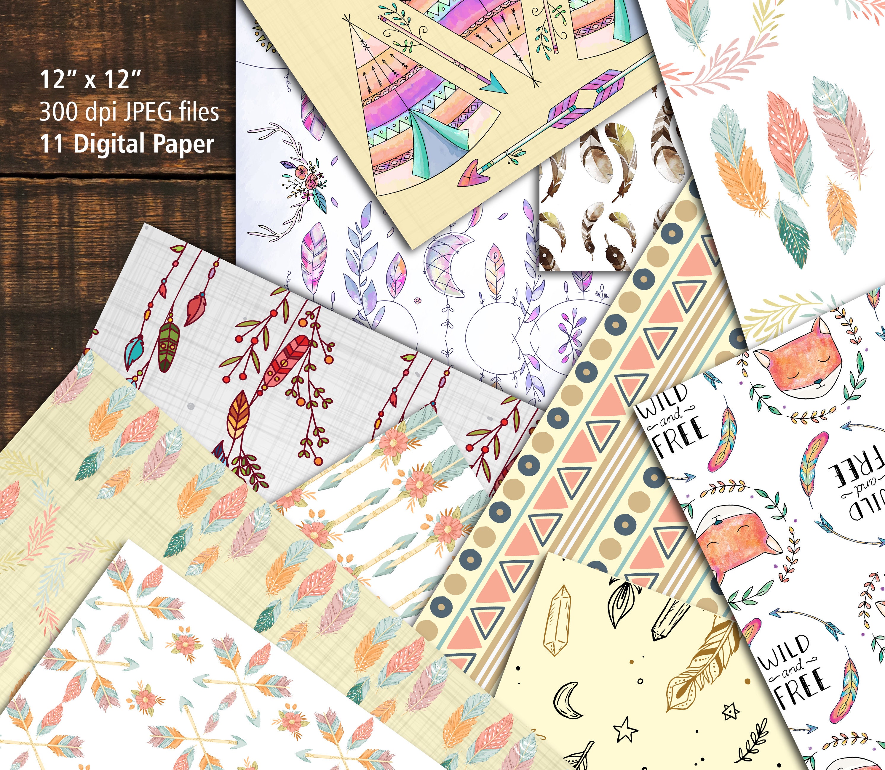 Digital Scrapbook Paper Boho & Etnic Etsy UK