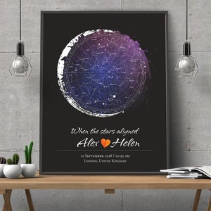 Custom Star Map Night sky map by date gift watercolor, DIGITAL FILE Birth poster personalized image 3