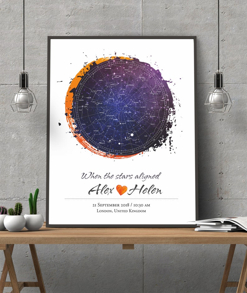 Custom Star Map Night sky map by date gift watercolor, DIGITAL FILE Birth poster personalized image 4