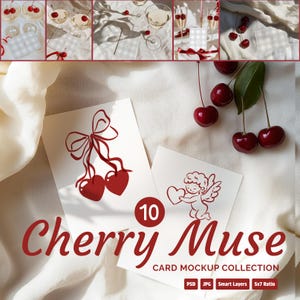 Paquete de maquetas de tarjetas Cherry Muse, maqueta de San Valentín, maqueta de boda, maqueta de tarjeta romántica, maqueta de 5 x 7, maqueta de invitación, maqueta de tarjeta de amor