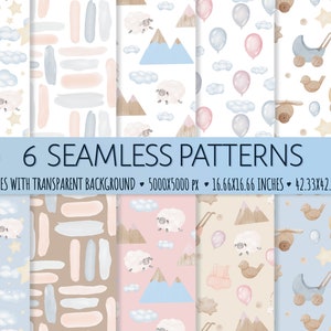 Baby Digital Paper,Scrapbook Paper, Baby Seamless Patterns, Welcome Baby, Baby Watercolor seamless pattern, digital paper for room decor