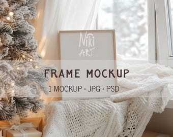 Christmas Frame Mockup, Boho Holiday Scene, 3x4 Vertical Mockup (JPG, PSD)