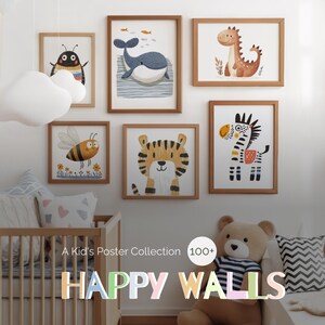 Stampe per la cameretta dei bambini - Decorazioni per la cameretta dei bambini - 112 stampe per la cameretta dei bambini - Stampe di animali di genere neutro - Galleria della parete della sala giochi