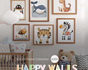 Animal Nursery Prints – Kids Room Decor, Playroom Gallery Wall (Digital Download)