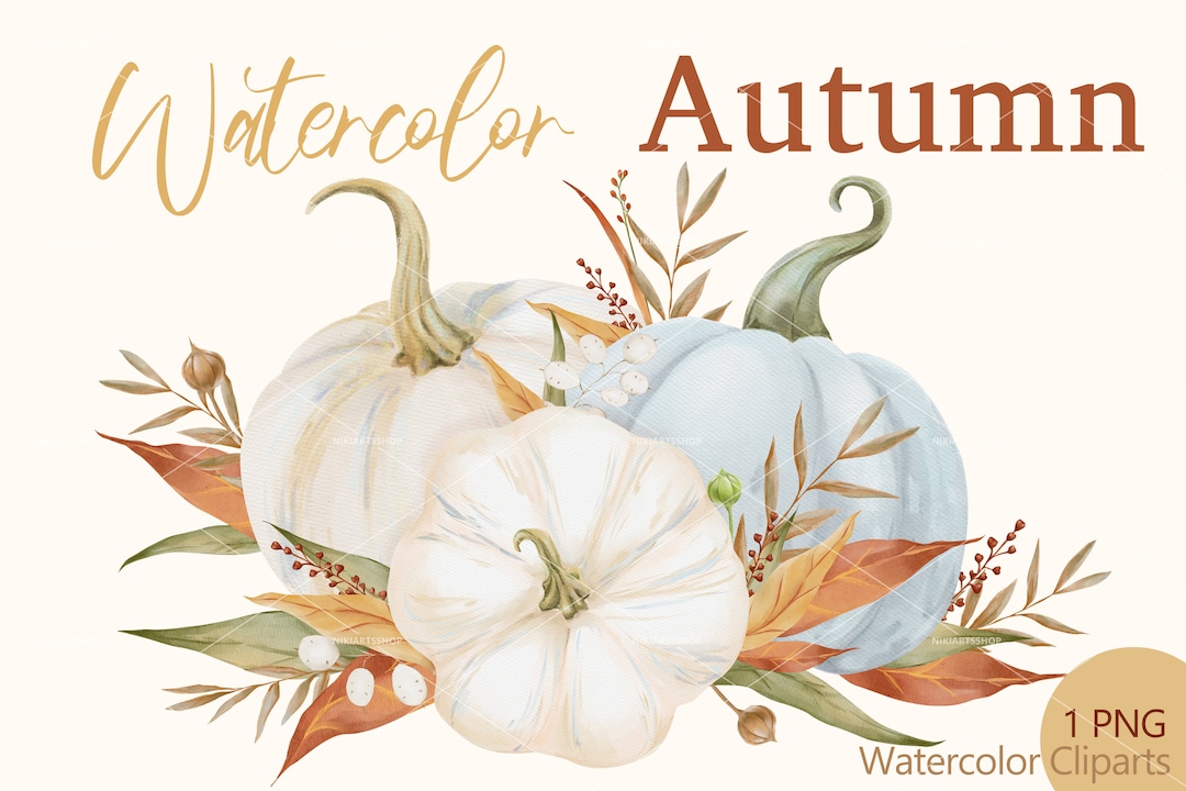 Watercolor Autumn Pumpkin Clipart – Fall Floral PNG (digital Download ...