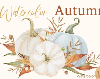 Fall Clipart - Watercolor Autumn Clipart - Pumpkin Clipart - Boho Autumn - Autumn Pumpkin png - Autumn Flowers - Fall Sublimation Design