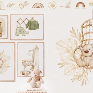 Boho Nursery Watercolor Clipart Bundle, Baby Shower Kit (digital ...