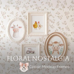 Paquete de maquetas clásicas de marcos con nostalgia floral, maqueta rústica, maqueta de 5 x 7, maqueta bonita, maqueta de marco blanco, Cottagecore