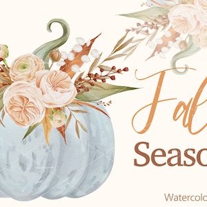Fall Clipart - Watercolor Autumn Clipart - Pumpkin Clipart - Boho Autumn - Autumn Pumpkin png - Autumn Flowers - Fall Sublimation Design