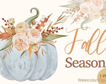 Aquarel herfst pompoen clipart-herfst bloemdessin (digitale png-download)
