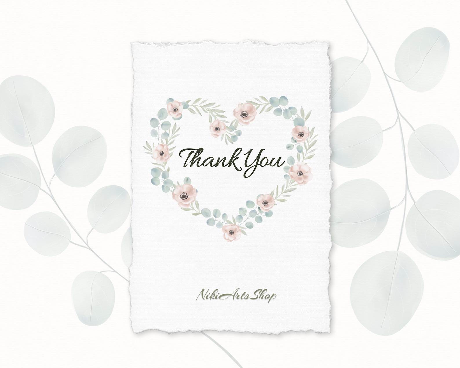 Watercolor Greenery Heart Wreath, Single Frame Wreath Floral Spring ...