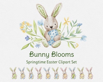 Handgemalte Osterhase Clipart, Floral PNG (Digitaler Download)