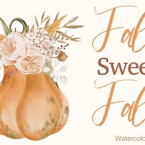 Fall Clipart - Watercolor Autumn Clipart - Pumpkin Clipart - Rustic Autumn - Autumn Pumpkin png - Autumn Flowers - Boho Clipart