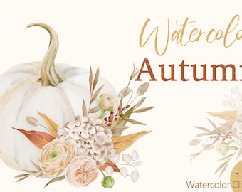 Fall Clipart - Watercolor Autumn Clipart - Pumpkin Clipart - Rustic Autumn - Autumn Pumpkin png - Autumn Flowers - Thanksgiving day card