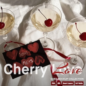 Pacote de mockups Cherry Love Valentine's Day, mockup de casamento, mockup de cartão romântico, mockup 5x7, mockup de convite, mockup de cartão de amor