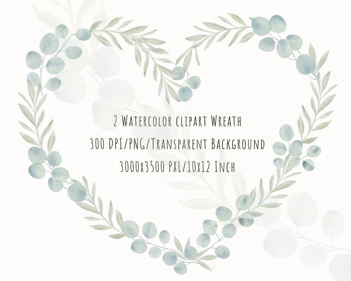 Watercolor Greenery Heart Wreath, Single Frame Wreath Floral Spring ...