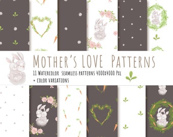 Bunny Watercolor Patterns, Baby Shower Scrapbook Paper (Digital Download)