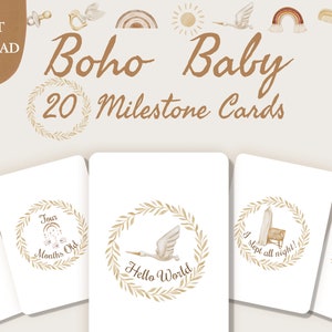 Carte Baby Milestone, Adesivi stampabili del mese del bambino, Carte acquerello Boho Baby Milestone, Boho Baby, Download digitale, Carte per bambini, unisex