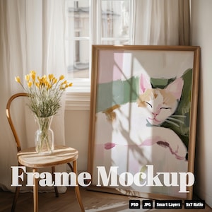 Wooden Frame Mockup,  5x7 Frame mockup, PSD Photoshop Mockup, Interior Mockup, Vertical frame mockup