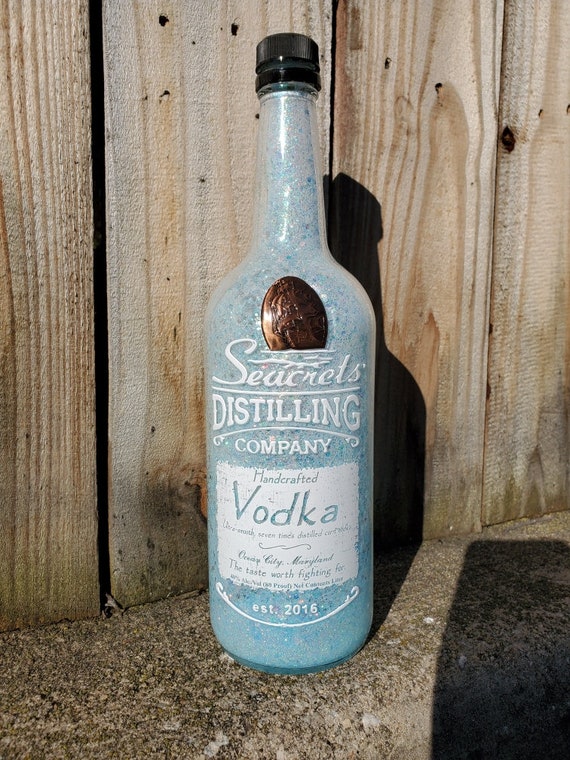 GLITTER VODKA BOTTLE Seacrets baby blue glitterflakes Etsy