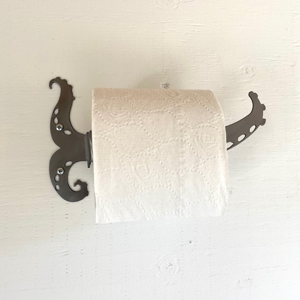 Handmade Steel Octopus Arm Single Roll Toilet Paper Holder, Wall Mounted. Made on Cape Cod