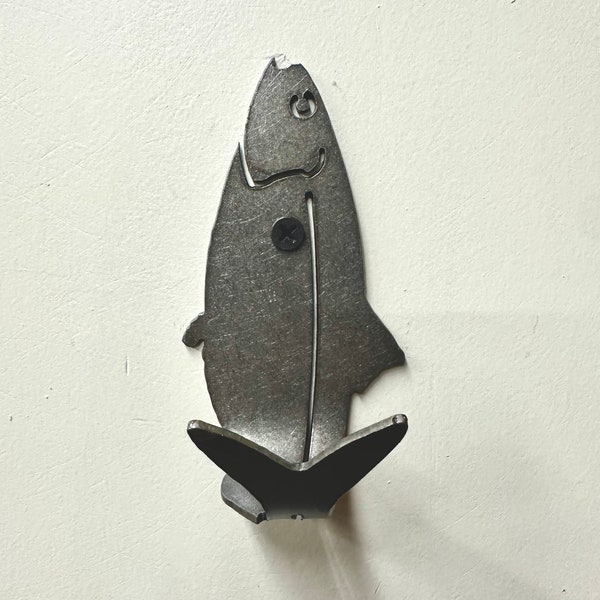 Steel Fish Hook - Wall Hanger Handmade on Cape Cod Steve Swain Original Clear Coat Finish