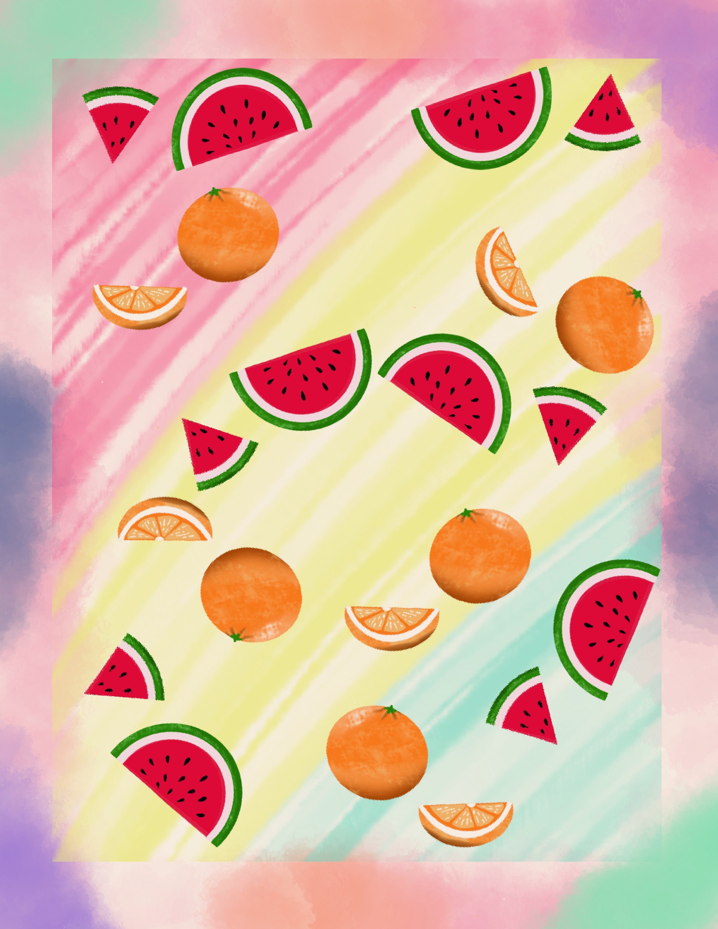 Printable Melons and Oranges pattern digital art | Etsy