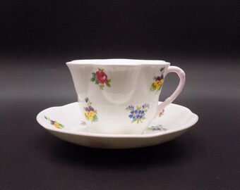 Vintage Crown Staffordshire "Floral Bouquet" Teacup and Saucer Made in England 1950s