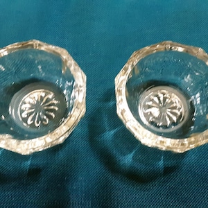 Vintage Glass Salt Cellars Pair- Matching Set Salt Dips - Decagon Shaped Salt - 12-Point Star on Bottom- Pressed Glass