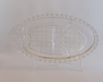 intage Hazel Atlas Clear Glass Divided Relish Dish, 3-Part Candy and Nut Tray