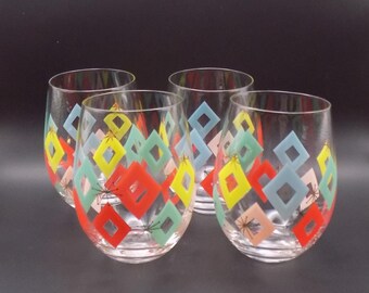 Vintage Atomic Diamond Tumbler Glasses Set of 4