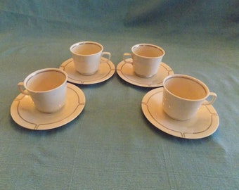 Vintage "Silver Lining" Franciscan Teacups and Saucers - Art Deco Minimalist Design Set of Four