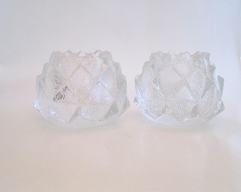 Vintage Pair of Orefors "Firefly" Crystal Votive Holders - Artichoke Pattern - Berit Johansson Design