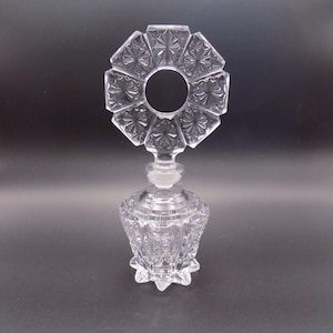 Perfume Bottle With Stopper I. Rice or Imperial  - Clear Glass Art Deco Style with Large Open Stopper - Pressed Glass - Vintage Mid-Century