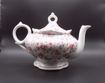 Vintage LEFTON Pink Rose Chintz Musical Teapot Japanese from the 1950s