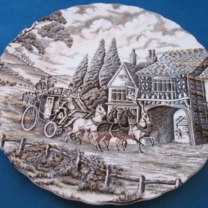 Vintage Myott Staffordshire Salad/Dessert/Bread 7 1/2&quot; Plate Brown Transferware &quot;Royal Mail&quot; - Made In England - Ironstone Ceramic