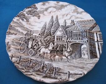 Vintage "Royal Mail" Stagecoach Myott Ironstone Plate, 7 1/2 Inch Brown Transferware, Staffordshire England