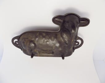 Vintage Heavy Cast Iron Lamb Cake Mold, 2 Piece Sheep Shaped Baking Pan