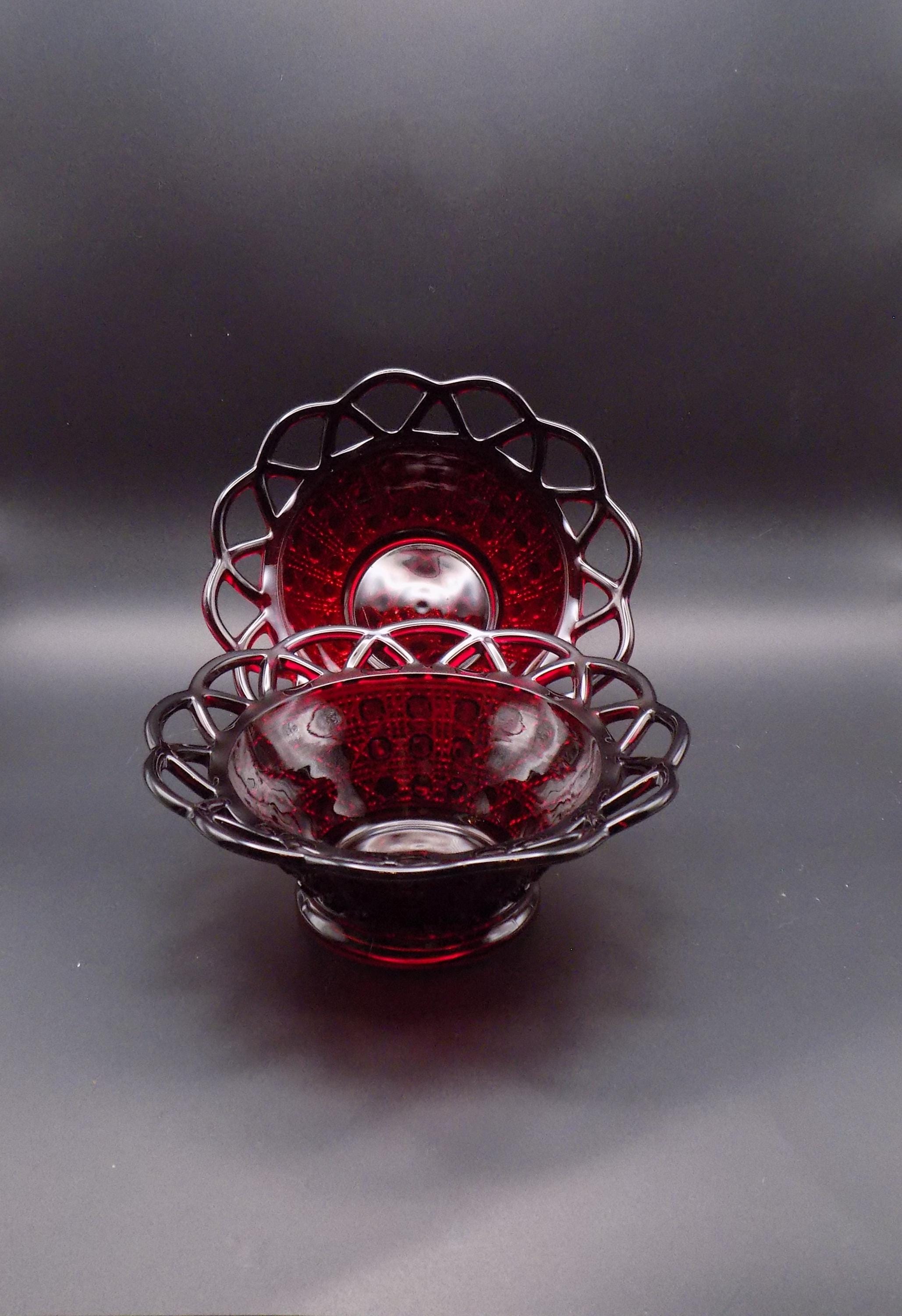 Vintage Imperial Ruby Red Button and Cane Small Bowl Open Lace Edge ...