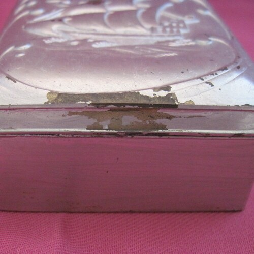 Vintage Table/Dresser Smoking Set With Tray With Sailing Ship Motif- shops Covered Cigarette Box, Match/Lighter Box, Ashtray, and Tray