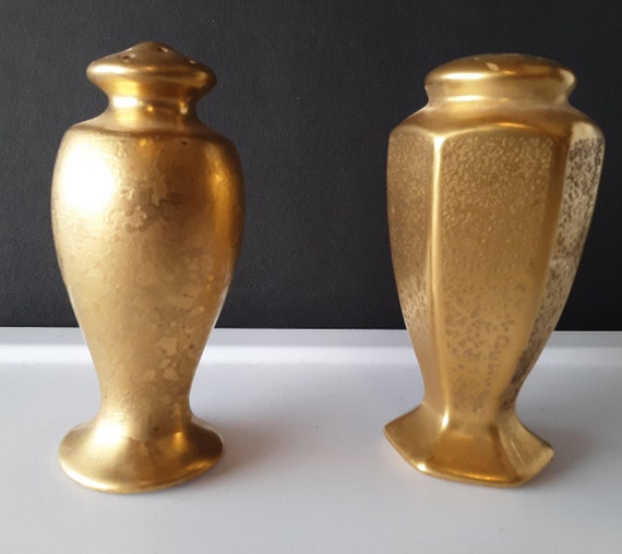 24K Gold Pickard Salt Shaker and Coordinating Pepper Shaker Etsy