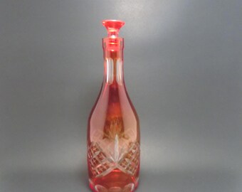 Bohemian Orange Cut to Clear Crystal Decanter
