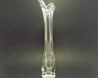 Elegante vintage gezwenkte glazen vaas - heldere moderne knopvaas uit het midden van de eeuw - unieke vorm!